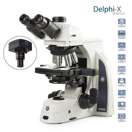 EUROMEX Delphi-X Trinocular Microscope w/5MP USB 3 Digital Camera plus Pair of Focusable Widefield Eyepieces DX1153-PLIA-5M3